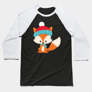 Winter Fox, Cute Fox, Fox With Hat, Fox With Scarf Baseball T-Shirt